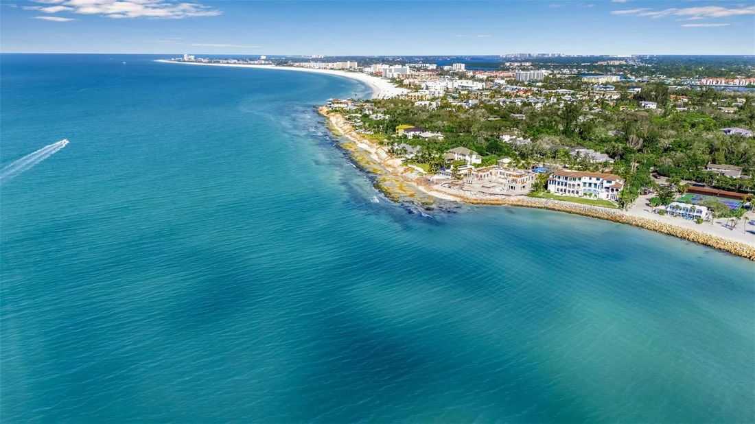 Aerial view of Point of Rocks and the Siesta Key shoreline