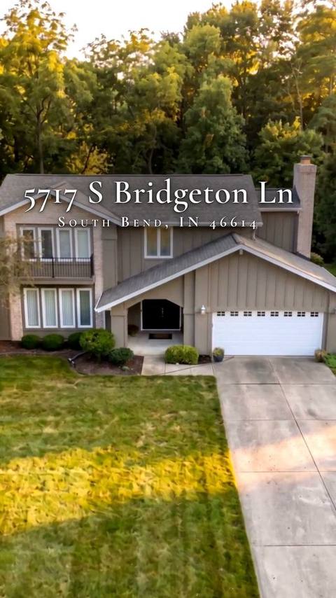 Opening frame of the reel: golden-hour aerial view of the house with the address title